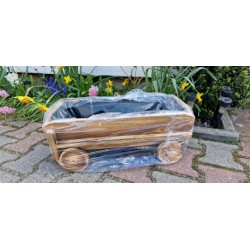 Drewniany wózek - opalany, doniczka, osłonka