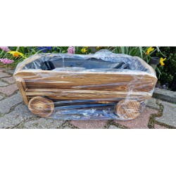 Drewniany wózek - opalany, doniczka, osłonka