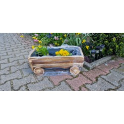 Drewniany wózek - opalany, doniczka, osłonka