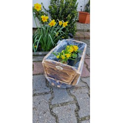 Drewniany wózek - opalany, doniczka, osłonka