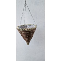 Kosz wiklinowy wiszący, wiszący kwietnik stożek