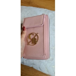 Torebka na telefon, Portfel 2w1 pudrowy róż