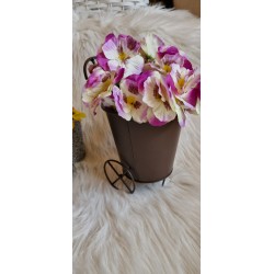 Osłonka na doniczkę a'la wózek brązowy