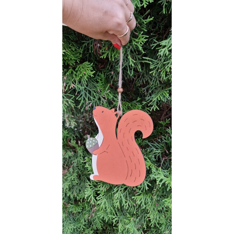 Drewniana jesienna zawieszka - duża wiewiórka 15,5 cm