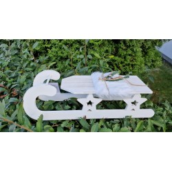 Białe drewniane sanki z gwiazdkami 40 cm