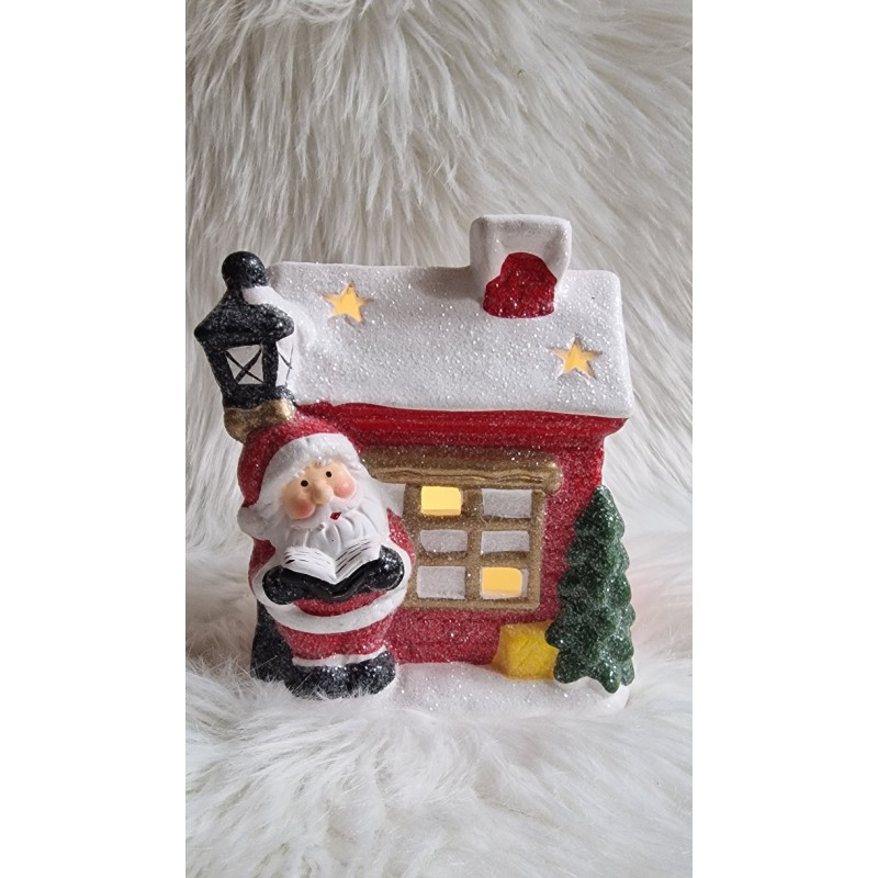 Domek z Mikołajem świecznik LED na baterie 16,5 cm