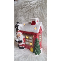 Domek z Mikołajem świecznik LED na baterie 16,5 cm