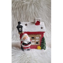 Domek z Mikołajem świecznik LED na baterie 16,5 cm