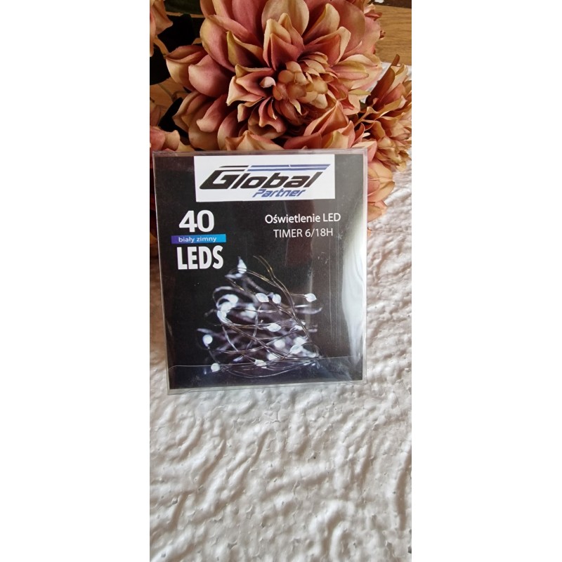 Lampki LED drucik 40 sztuk Zimy biały