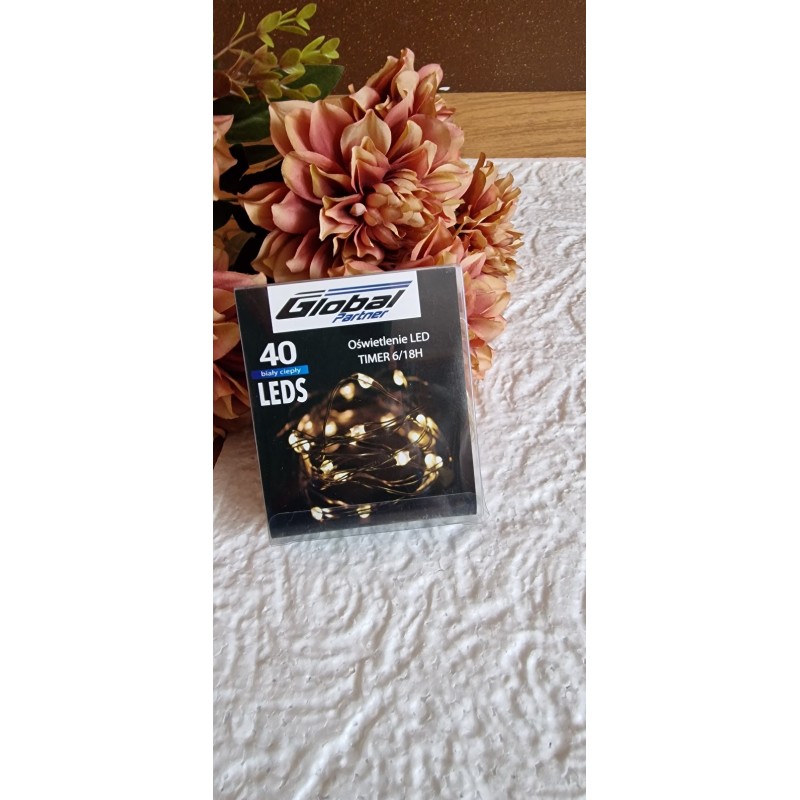 Lampki LED drucik 40 sztuk ciepły biały