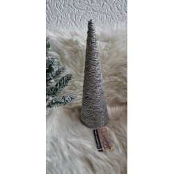 Srebrny brokatowy stożek LED 37 cm