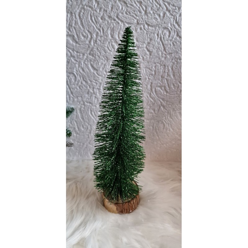 Zielona brokatowa choinka na podstawce wysokość 34 cm