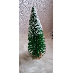 Większa zielona brokatowa choinka ze śniegiem - na podstawce wysokość 28 cm