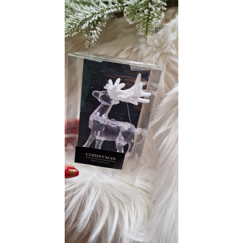 Zawieszka akrylowy renifer z białym brokatowym porożem