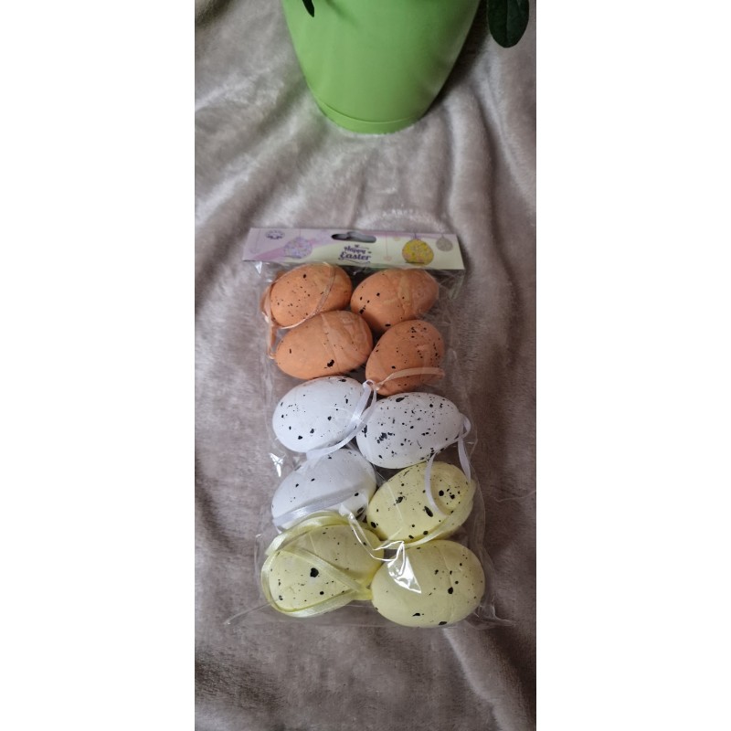 Paczka kolorowych jajek styropianowych czarne kropki 10 sztuk