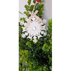 Zawieszka śnieżynka biała z kryształkiem