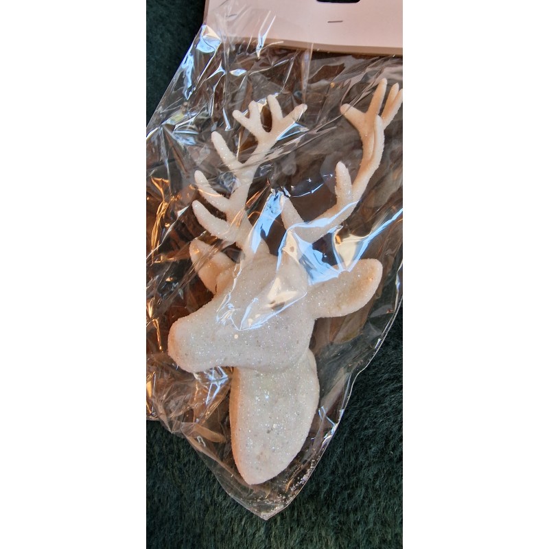 Biała brokatowa zawieszka głowa renifera