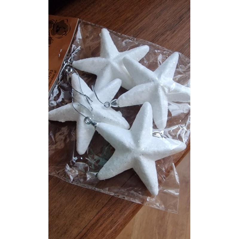 Zawieszki gwiazdki styropianowe brokatowe opakowanie - 4 sztuki