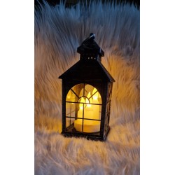 Latarnia srebrno czarna ze świeca LED