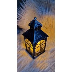 Latarnia srebrno czarna ze świeca LED