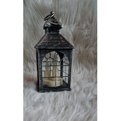 Latarnia srebrno czarna ze świeca LED