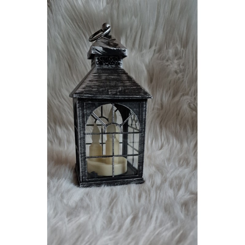 Latarnia srebrno czarna ze świeca LED