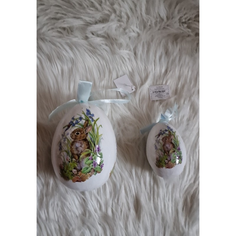 Zestaw dwa jajka styropianowe zawieszki z zajączkiem
