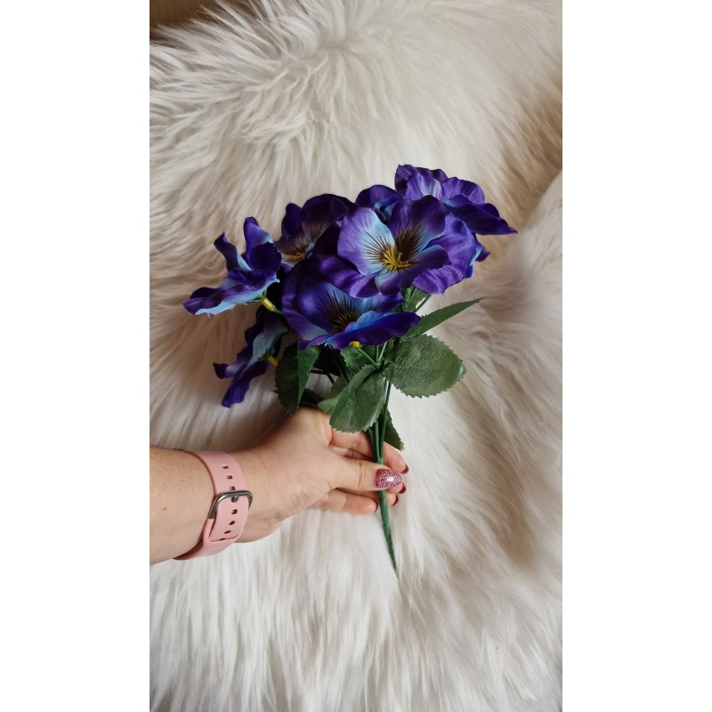 Sztuczny bukiet bratków - kolor niebieski