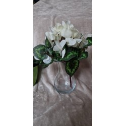 Sztuczny bukiet białych cyklamenów.