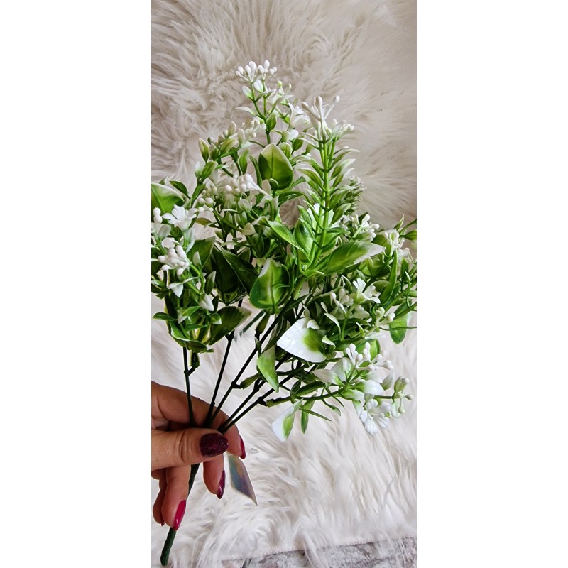 Dodatek bukiecik zielona gałązka białe kulki