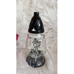 Znicz szklany srebrna róża