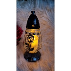 Znicz szklany srebrna róża