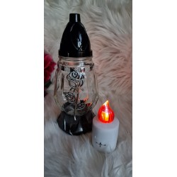 Znicz szklany srebrna róża