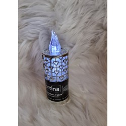 Srebrna świeca LED ażur 15 cm kolor zimny biały