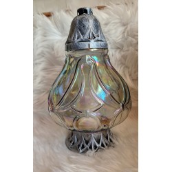 Duży artystyczny elegancki srebrny znicz szklany