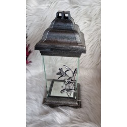 Srebrny Znicz szklany Verona 32 cm srebrny kwiat