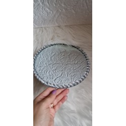 Podstawka szklana lustro okrągła ozdobne brzegi - kryształki - średnica 20 cm