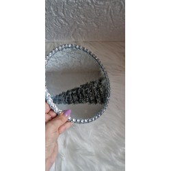 Podstawka szklana lustro okrągła ozdobne brzegi - kryształki - średnica 20 cm