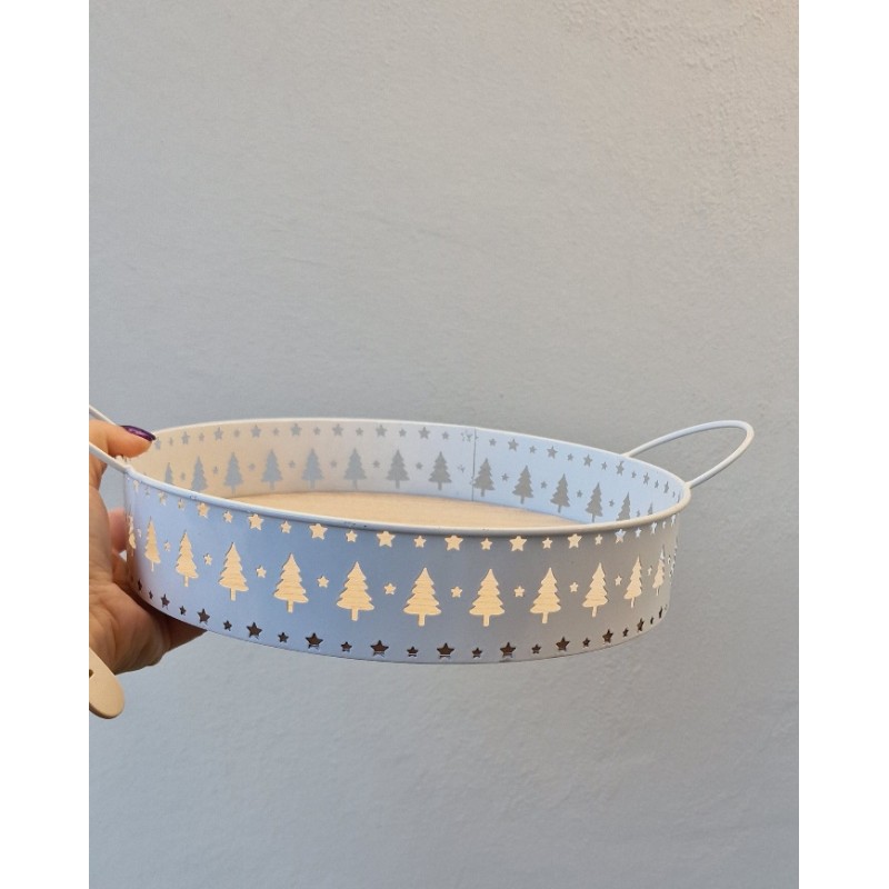 Metalowa okrągła taca świąteczna