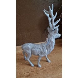Duży srebrny brokatowy renifer 39 cm
