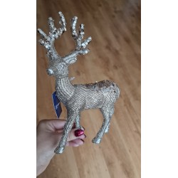 Figurka renifer brokatowy kolor szampańskie złoto z cekinami 21 cm