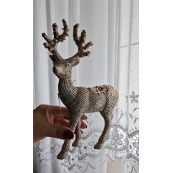 Figurka renifer brokatowy kolor szampańskie złoto z cekinami 21 cm