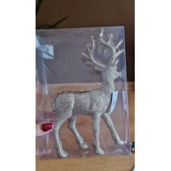 Figurka renifer brokatowy kolor szampańskie złoto z cekinami 21 cm