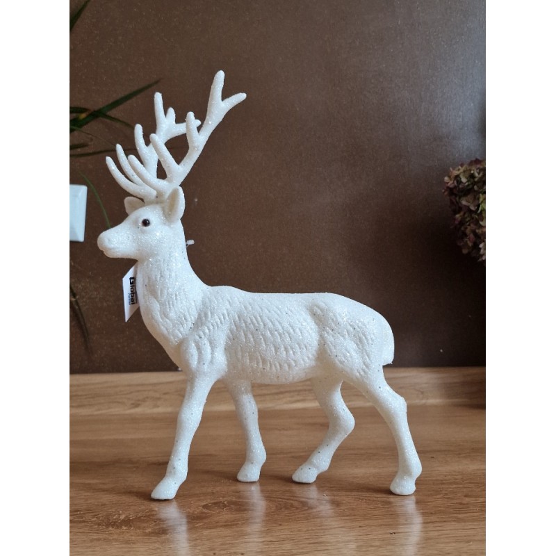 Biały brokatowy renifer 32 cm