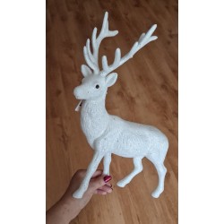 Biały brokatowy renifer 32 cm