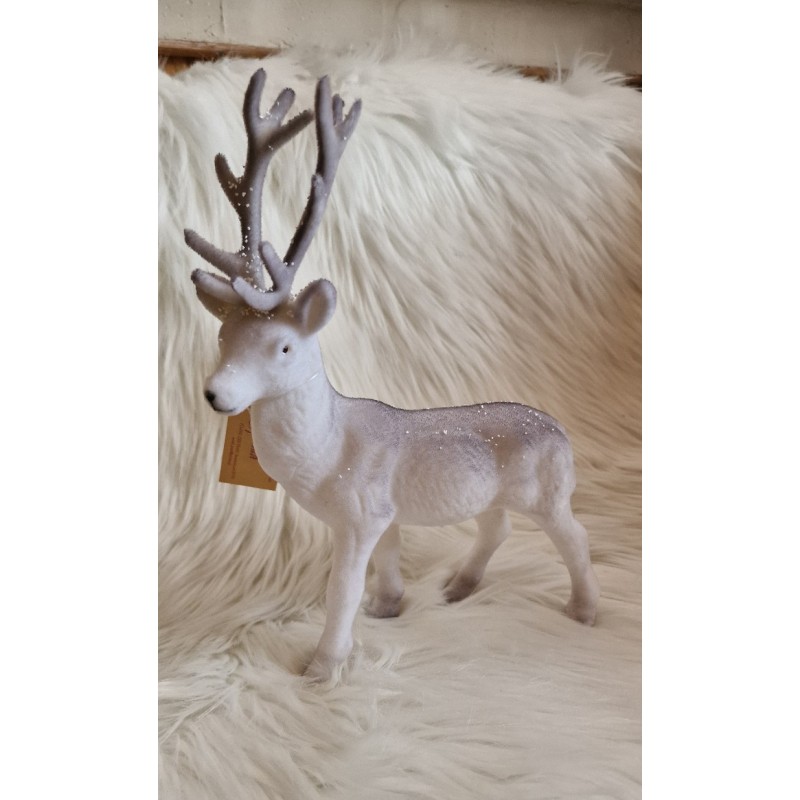Renifer biało szary z kulkami 27 cm