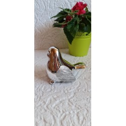 Figurka ceramiczna - srebrny ptaszek Glamour