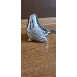 Figurka ceramiczna - srebrny ptaszek Glamour