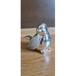 Figurka ceramiczna - srebrny ptaszek Glamour