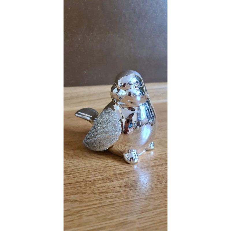 Figurka ceramiczna - srebrny ptaszek Glamour